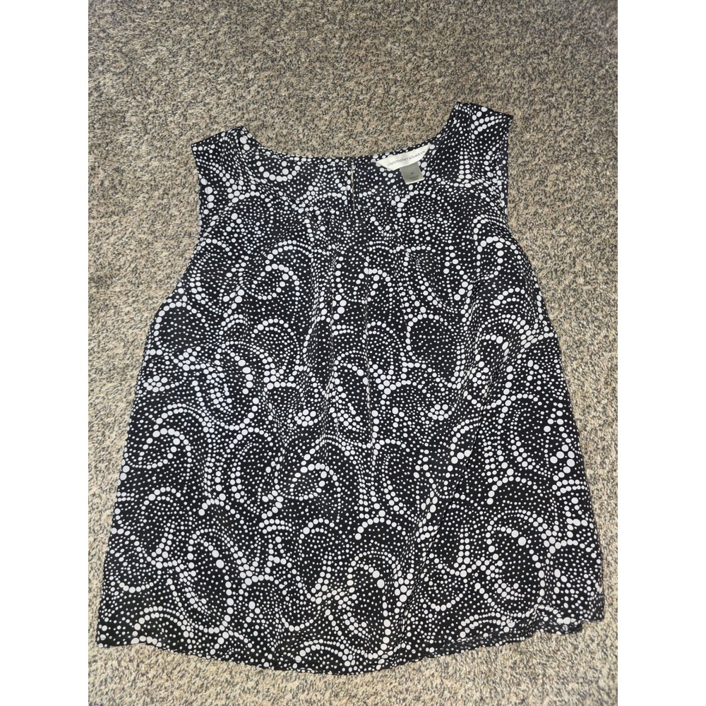 Christopher & Banks Womens Medium Black White Dotted Swirl Sleeveless Blouse Top